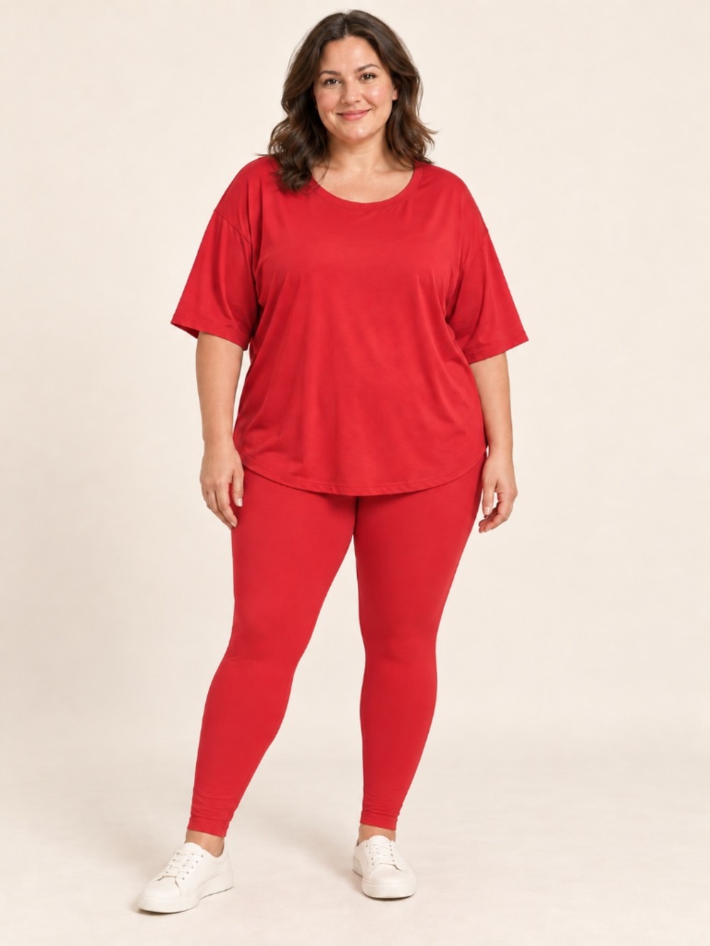 Plus - Zenana Red Two-Piece Tunic Top & Leggings Lounge Set